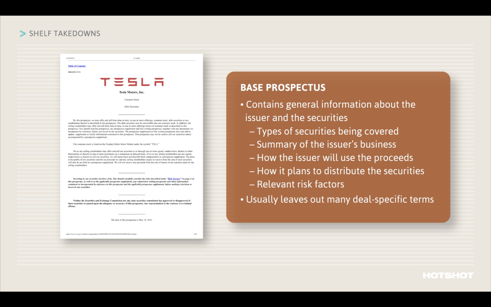 Shelf Takedowns Securities Offerings