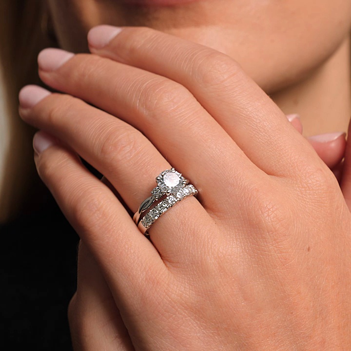 Twisted Vine Three Stone Diamond Engagement Ring in 18K White Gold