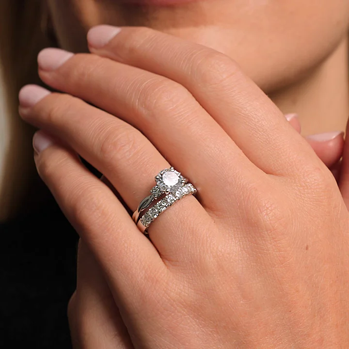 Twisted Vine Three Stone Diamond Engagement Ring in 18K White Gold