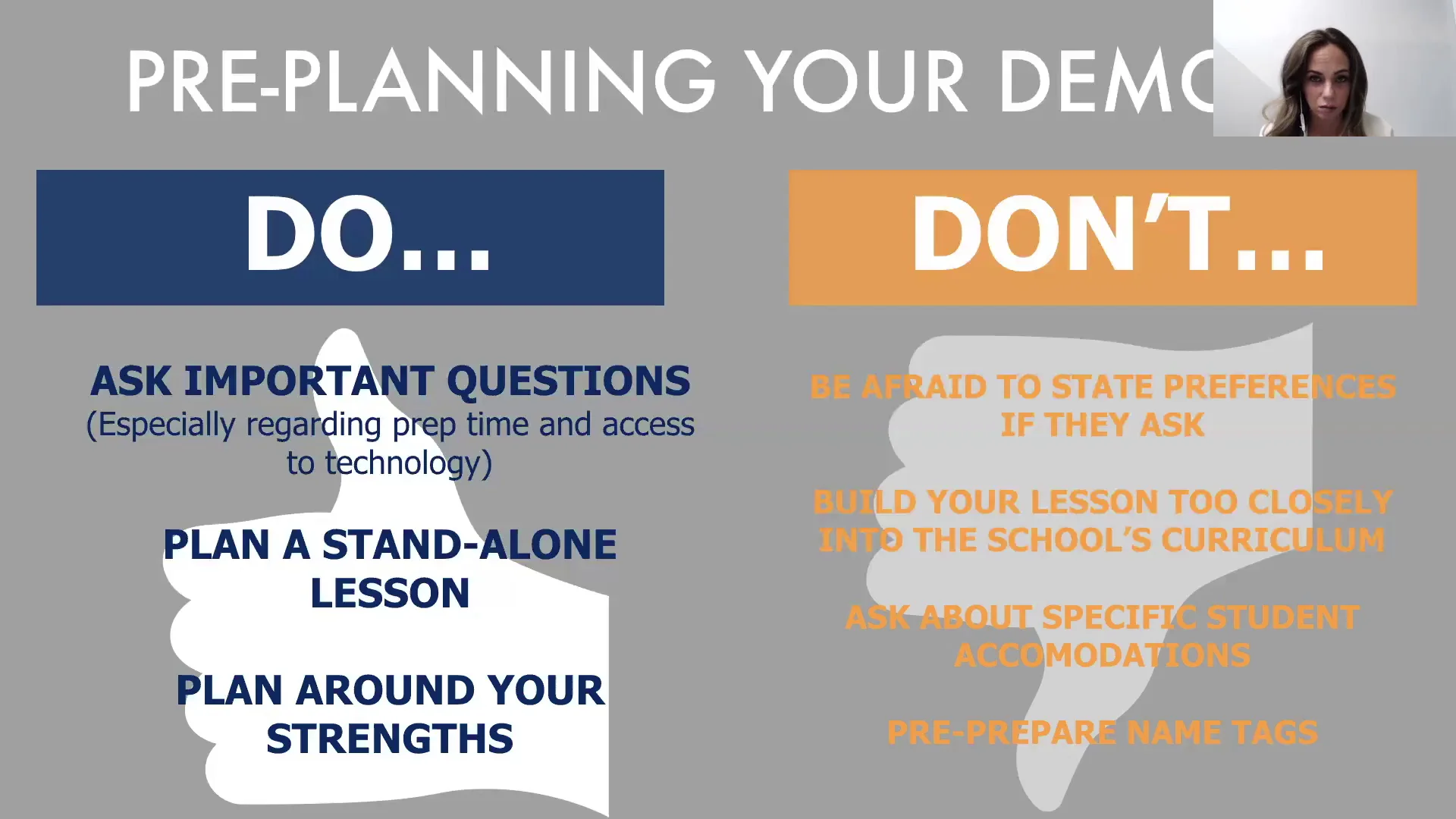Selected: Pre-planning for Your Demo from Planning Teacher Demo Lesson Step-by-Step