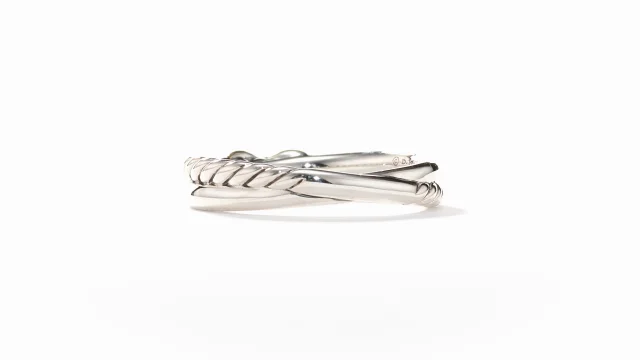 アクセサリー David Yurman Petite X Ring with 18KYG Petite X Ring in 18K Yellow Gold with Diamonds, 2.2mm