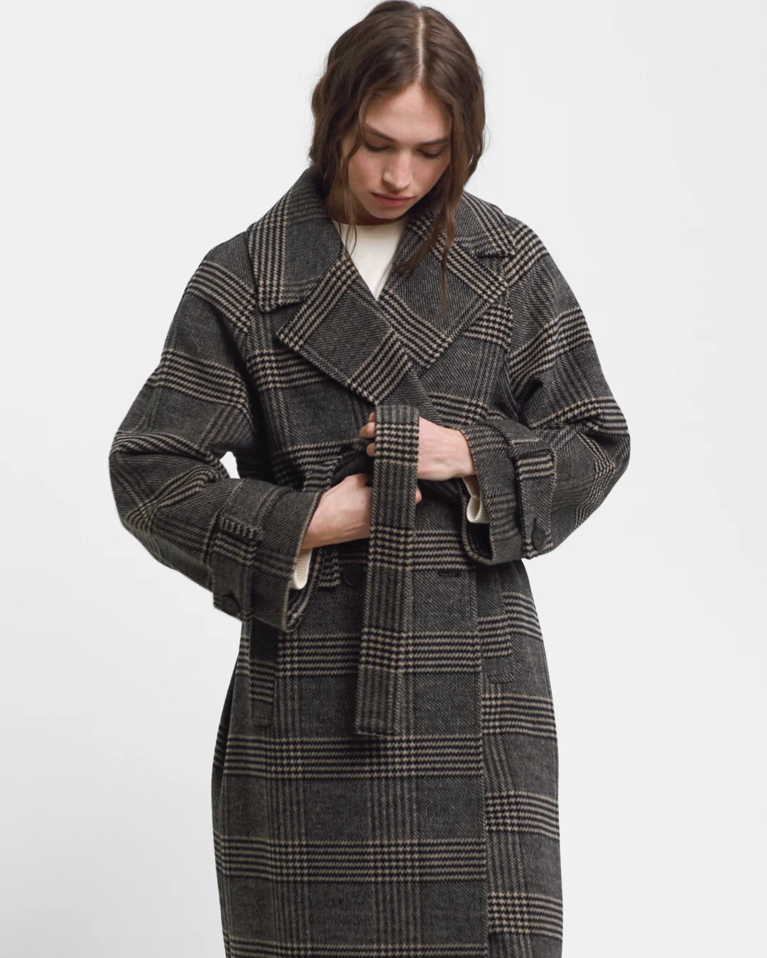 Checked Wool Trench Coat