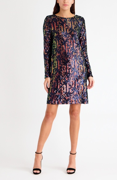 Long-Sleeve Sequin Shift Dress