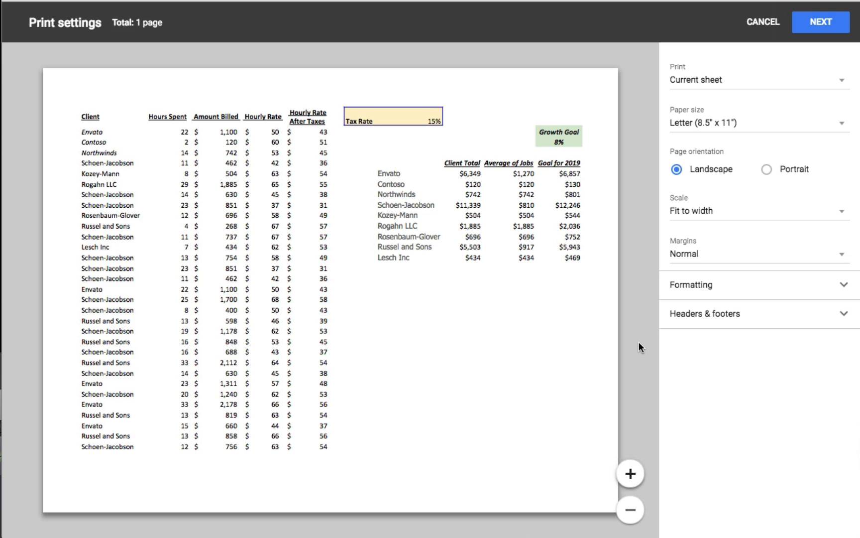 google excel set print area