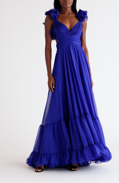 Mac Duggal Rosette Chiffon Cutout Empire Waist Gown | Nordstrom