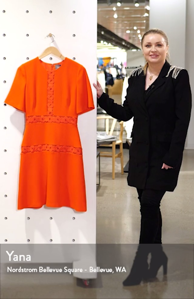 Lela Rose Wave Trim Inset Wool Blend A-Line Dress Nordstrom