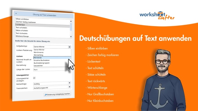 15 - Deutsch-Übungen: Übungen auf Text anwenden (Lückentext, Zeichen farbig markieren,  Silben einfärben und mehr