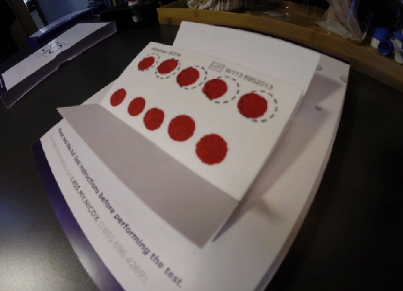 Blood spot card filled for the Sjö test