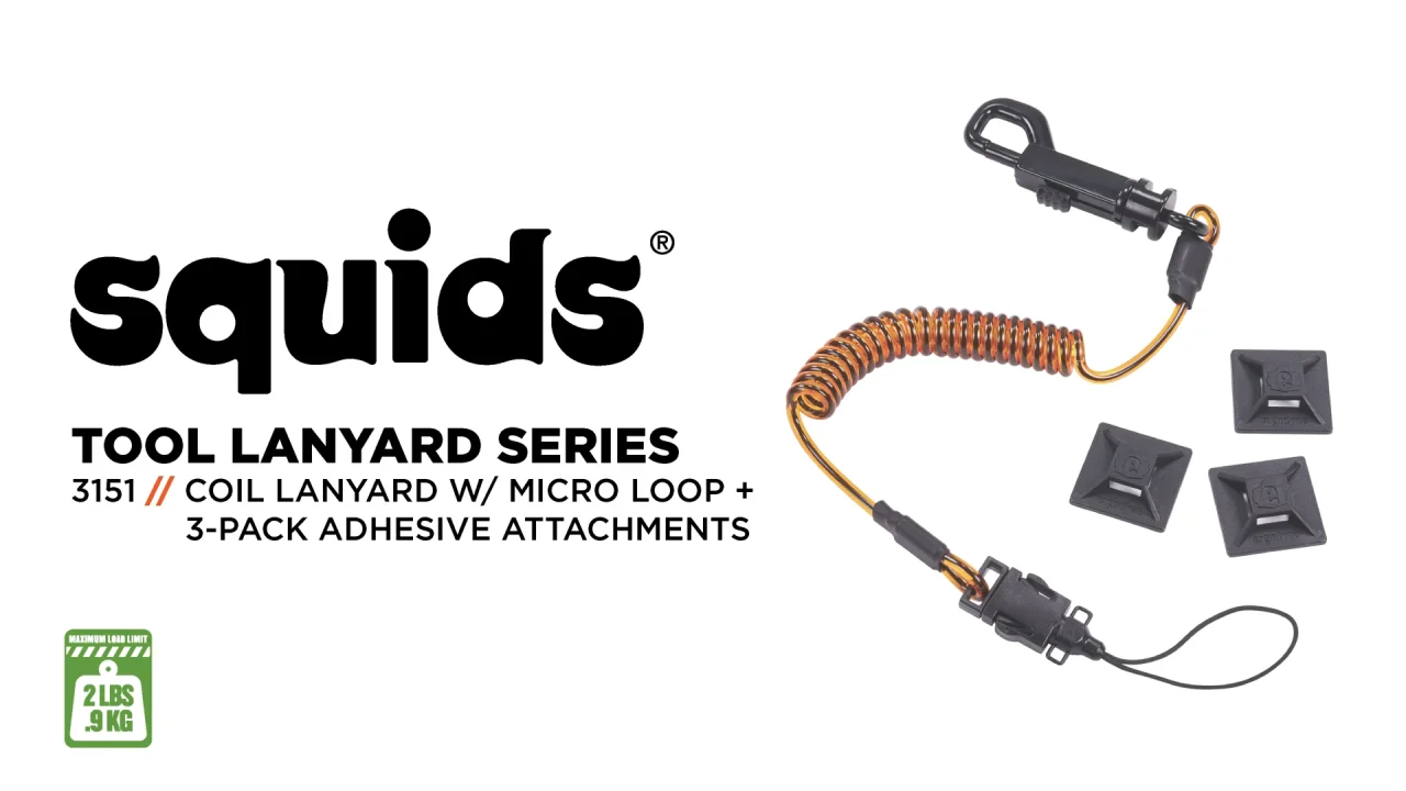 The Squids 3151 Coil Lanyard & Adhesive Mounts Safely Tether Small Hand  Tools, Cell Phones & More