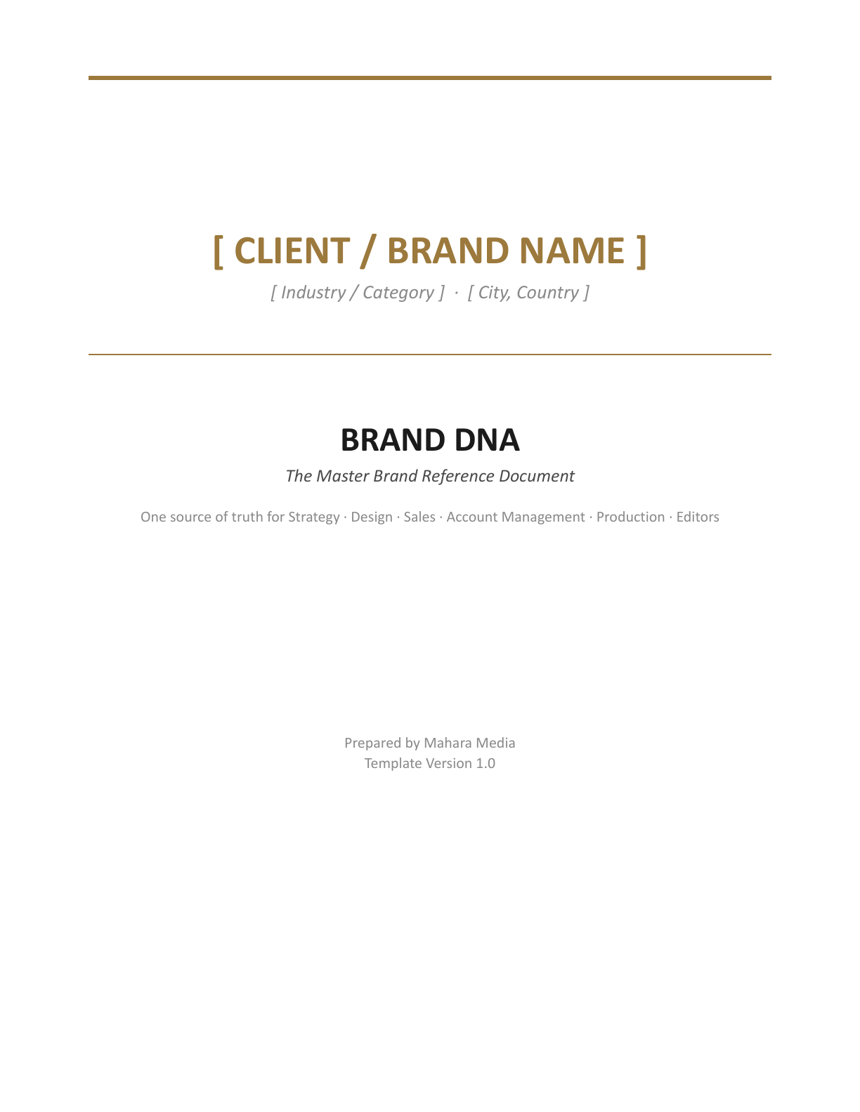 Master Brand DNA template: cover, the master brand reference document