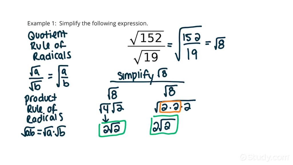 How to Simplify a Quotient of Square Roots | Algebra | Study.com