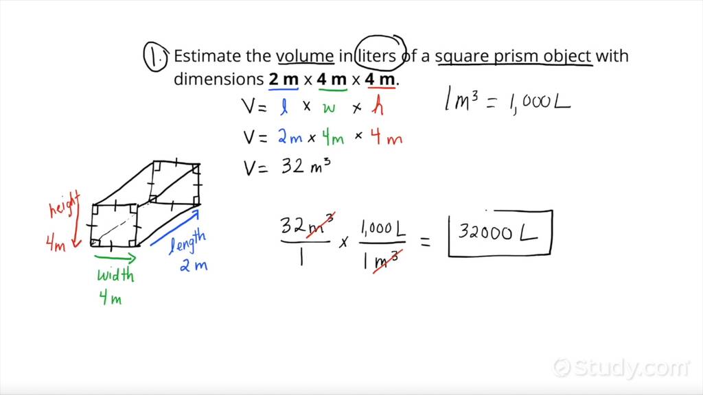 Estimating the Volume in Liters of a Square Prism Object | Chemistry ...