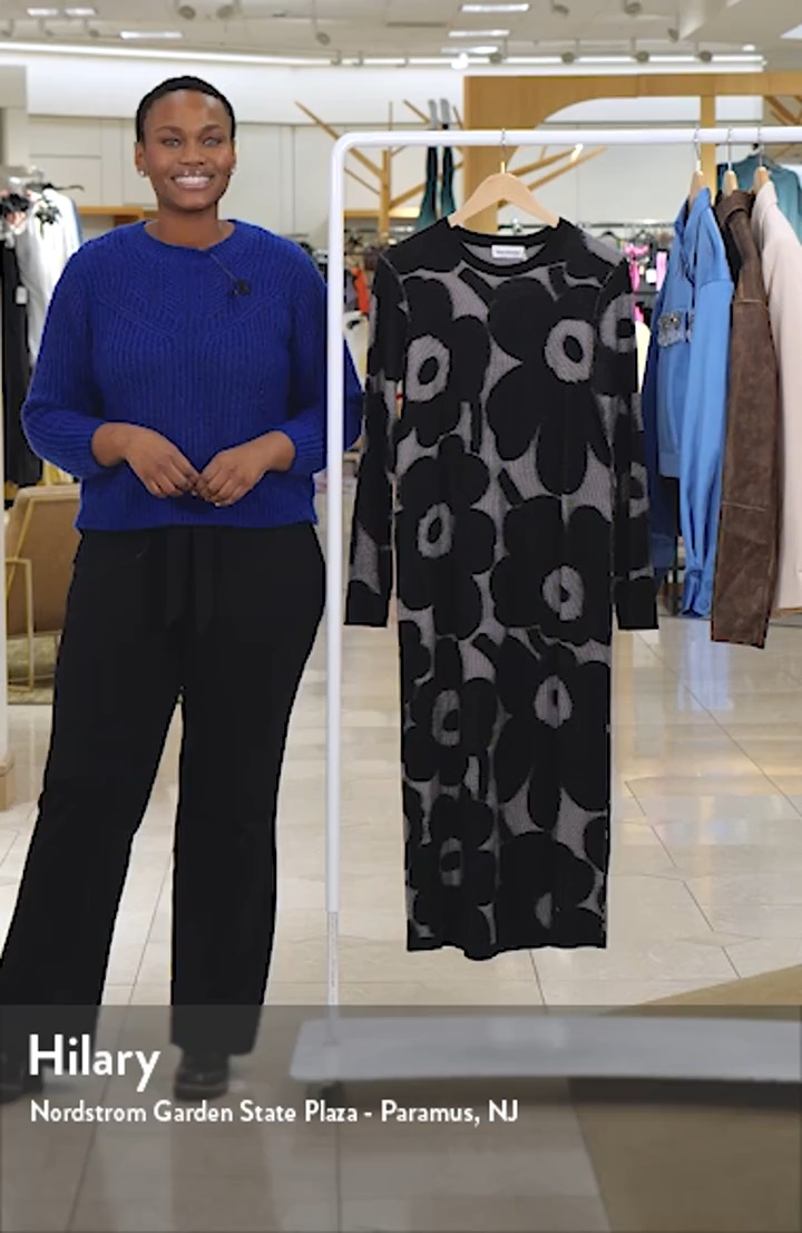 Marimekko Laatia Unikko Long Sleeve Rib Wool Blend Sweater Dress