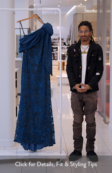 TADASHI SHOJI水色 レース メッシュタイトフィットドレス新品 Tadashi Shoji Beaded Floral One-Shoulder Gown | Nordstrom