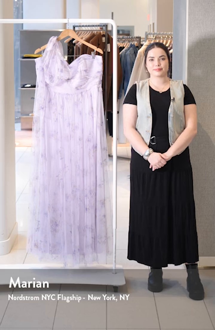 Dessy Collection Floral Tulle One-Shoulder Gown | Nordstrom