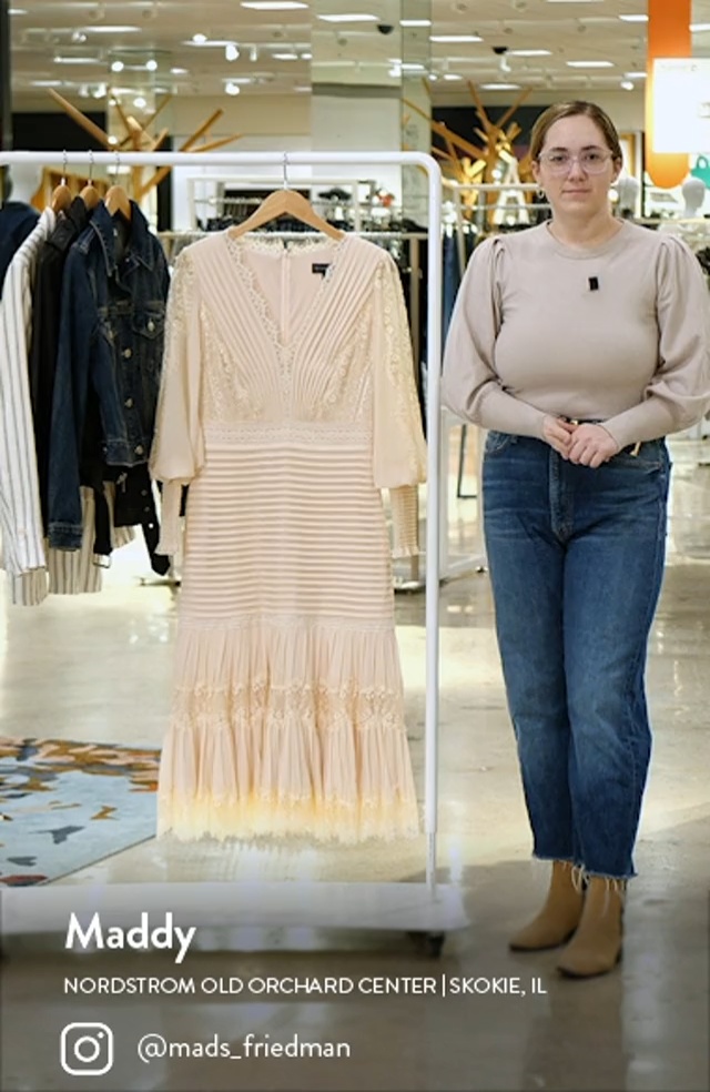 Tadashi Shoji Lace Pintuck Long Sleeve Cocktail Dress