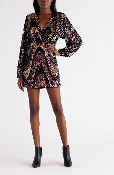 Rina Sequin Long Sleeve Minidress