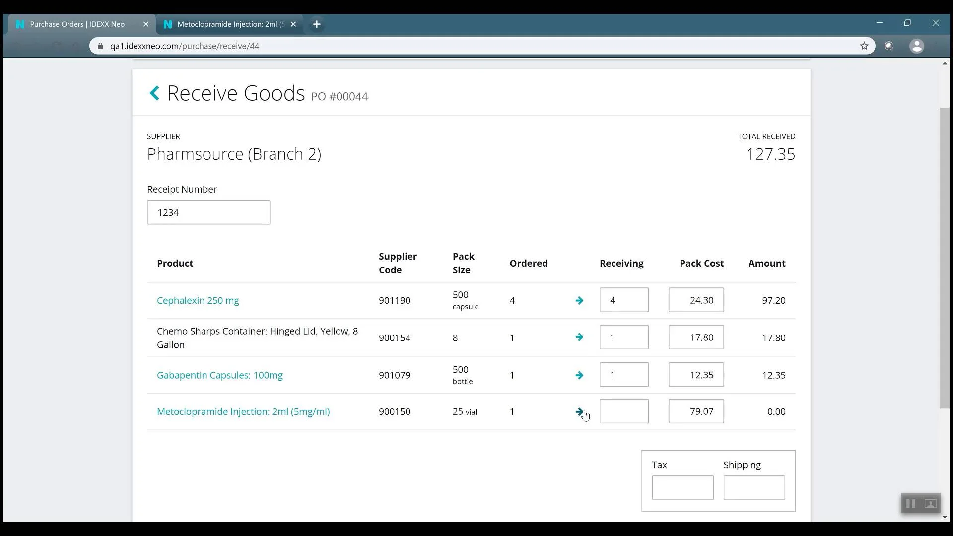 Receive a purchase order and update prices – IDEXX Neo