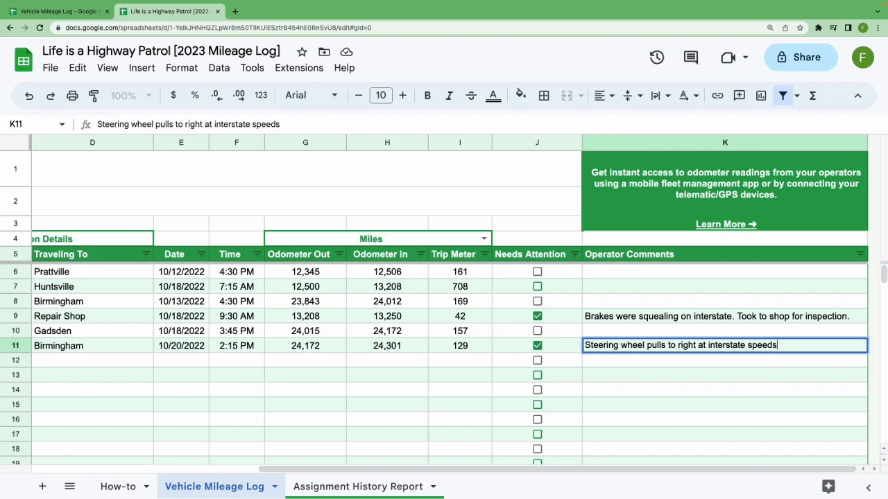 Mileage Log Template Google Sheets (Instant File)
