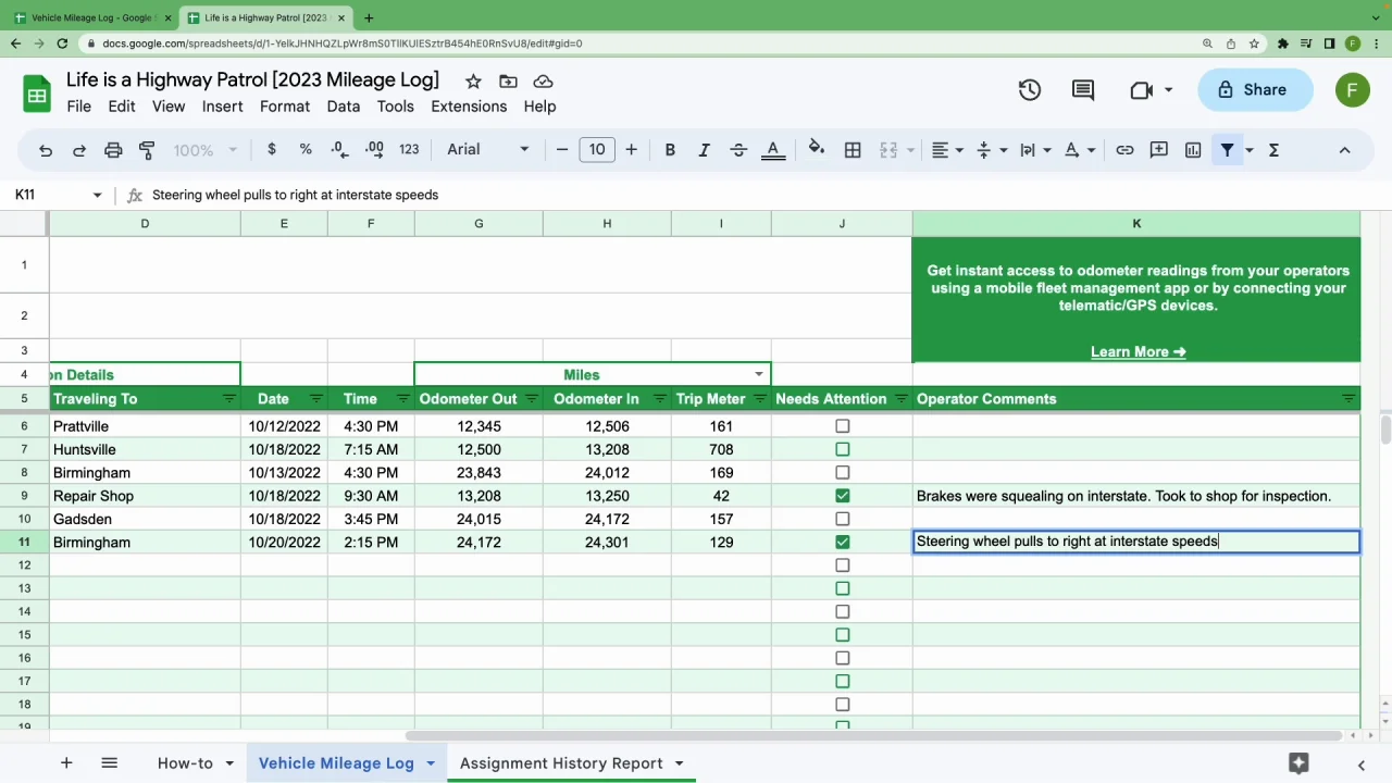 mileage log excel template