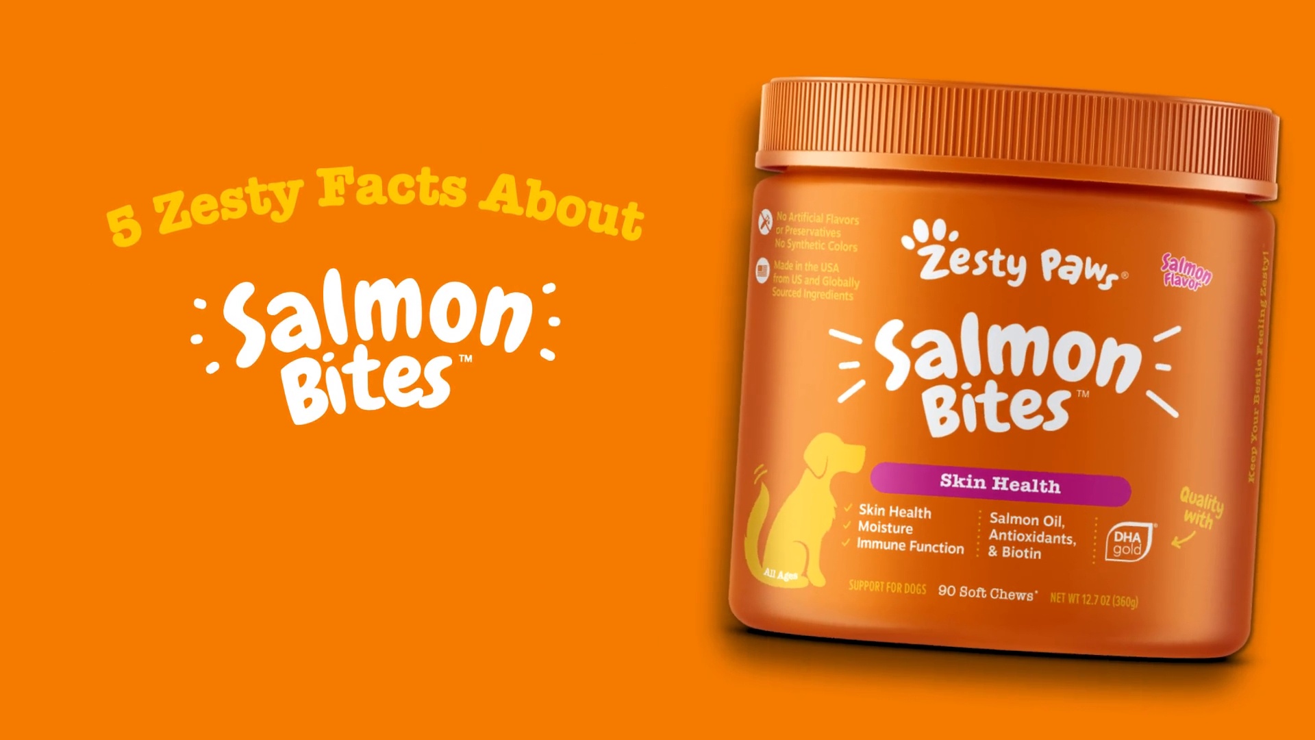 ZESTY PAWS Salmon Bites Salmon Flavored Soft Chews Skin Coat