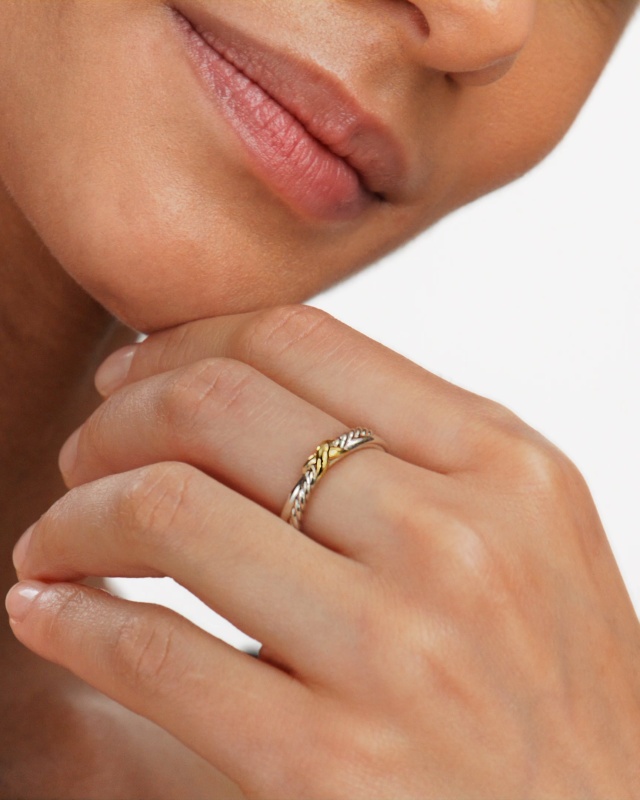 David Yurman Petite X Ring in Sterling Silver with 18K Yellow Gold