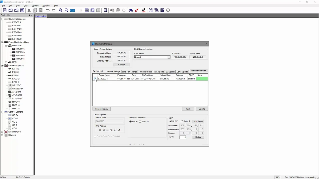 Setting a Device IP Address - ControlSpace EX-1280 On Demand