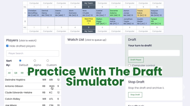 fantasy football calculator mock draft