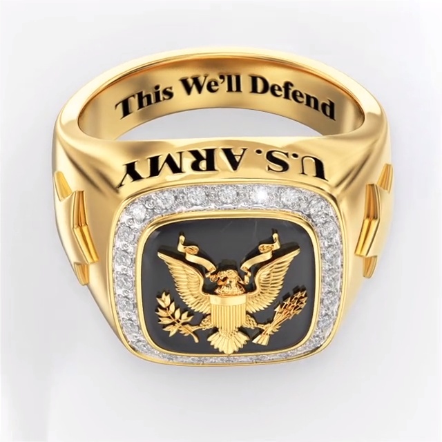 Danbury Mint US Army Men's Ring, Stainless Steel with Gold high quality Ion Plating Diamonds