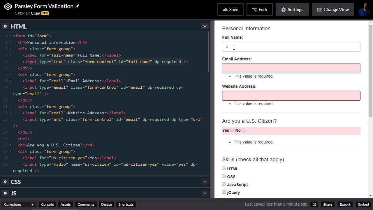 Form Validation With Parsley - String Validations