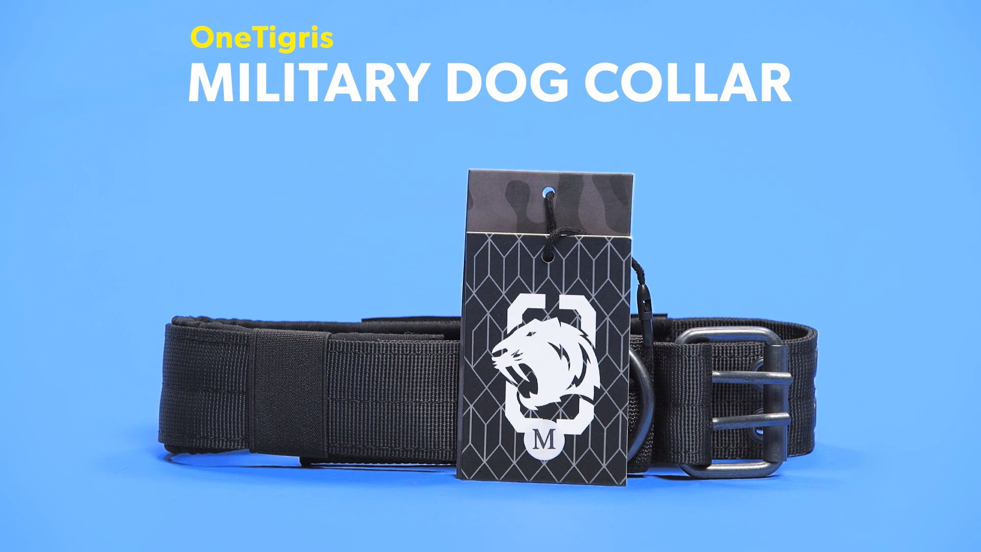 Reflective Black OneTigris Tactical Side-Release Nylon Dog Collar with Handle Plastic Buckles 
