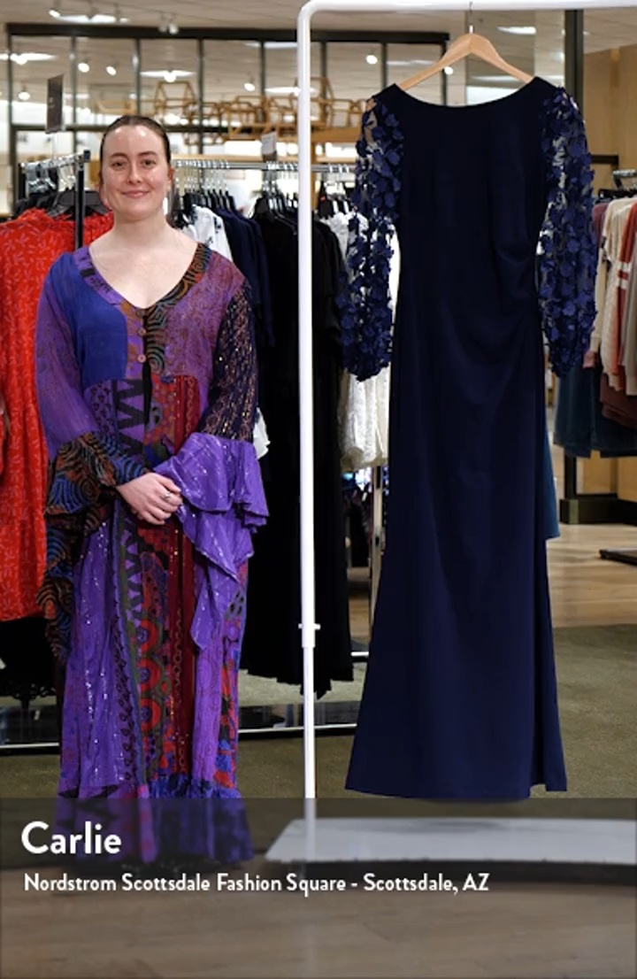 Eliza J Floral Appliqué Long Sleeve Trumpet Gown | Nordstrom