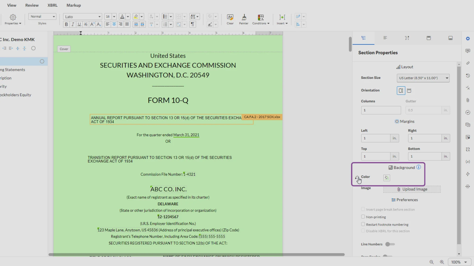 ドキュメントの背景を変更する – サポートセンター