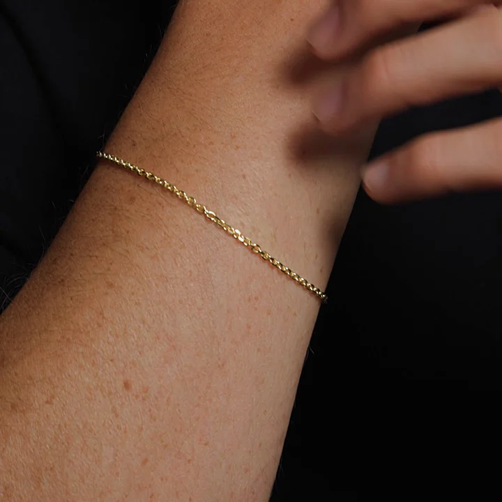 14K Yellow Gold Diamond Cut Cable Chain Bracelet