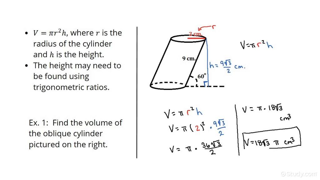 How to find volume of an oblique cylinder geometry study