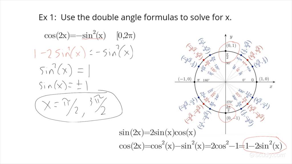 How To Find Solutions In An Interval For An Equation With Sine And Cosine Using Double Angle 0625