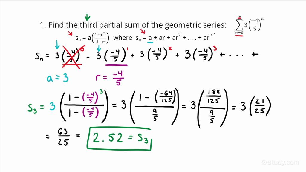 Finding the Partial Sum of a Geometric Series | Algebra | Study.com