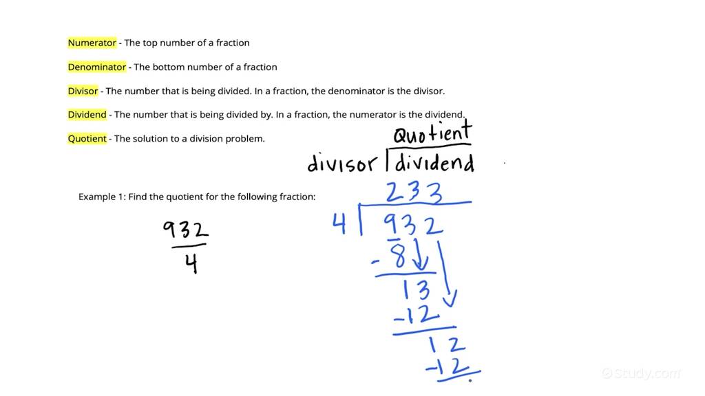 Learn How to Divide Whole Numbers in Fractional Form | Algebra | Study.com