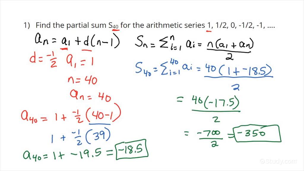Finding The Partial Sum Of An Arithmetic Series Algebra Study
