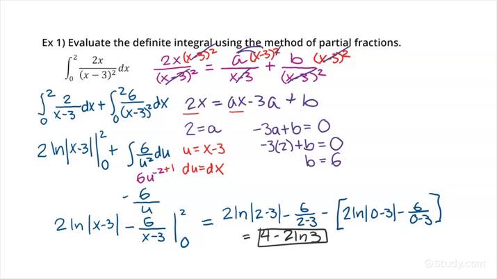 Evaluate Definite Integrals Using The Method Of Partial Fractions Calculus