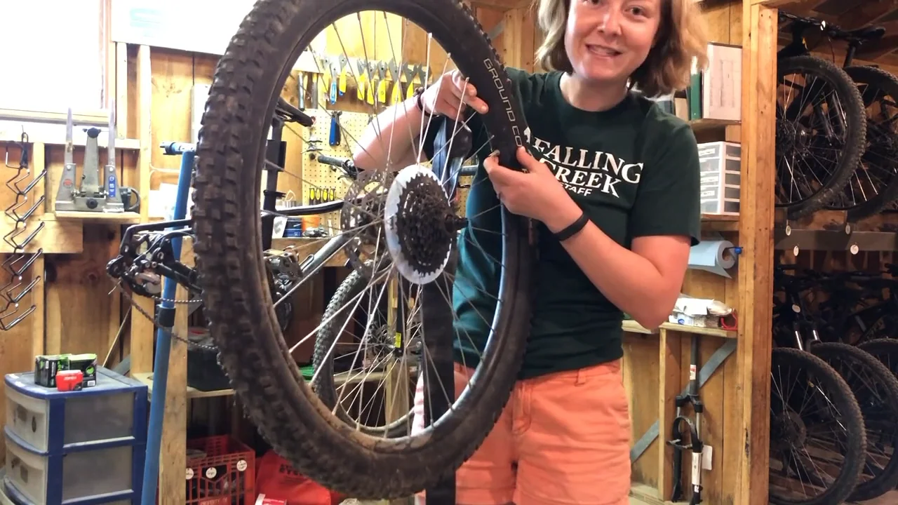 Changing a tube on a store mountain bike