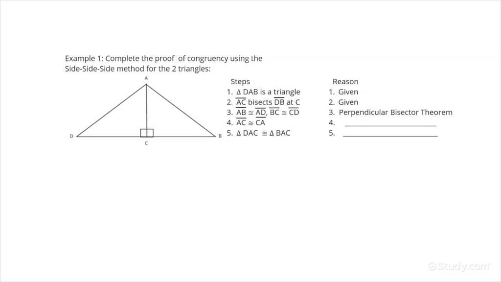 Completing Proofs Involving Congruent Triangles Using Sss Geometry 2754