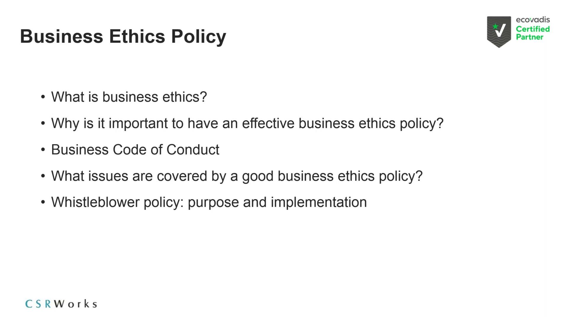 Business Ethics Best Practices Ecovadis