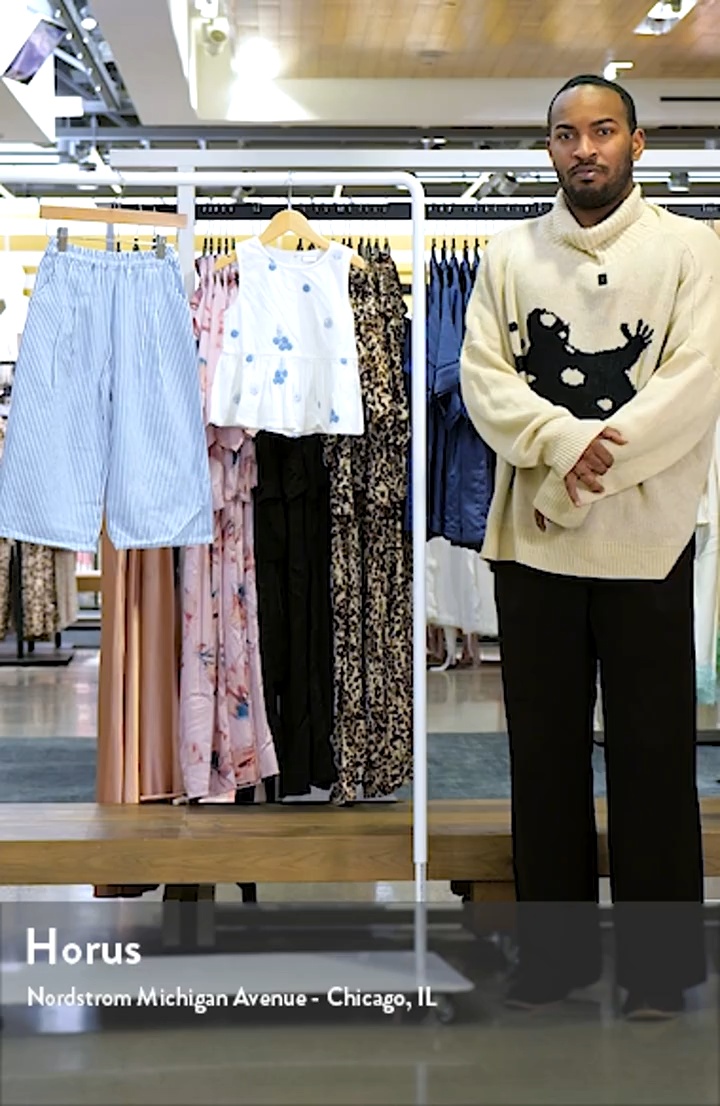 Kids' Embroidered Cotton & Linen Peplum Top & Stripe Pants Set