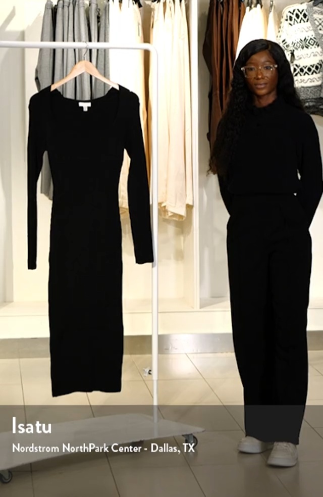 Sweetheart Neck Long Sleeve Rib Sweater Dress