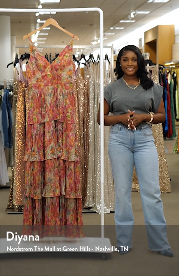 Dress the Population Lorain Abstract Print Metallic Tiered