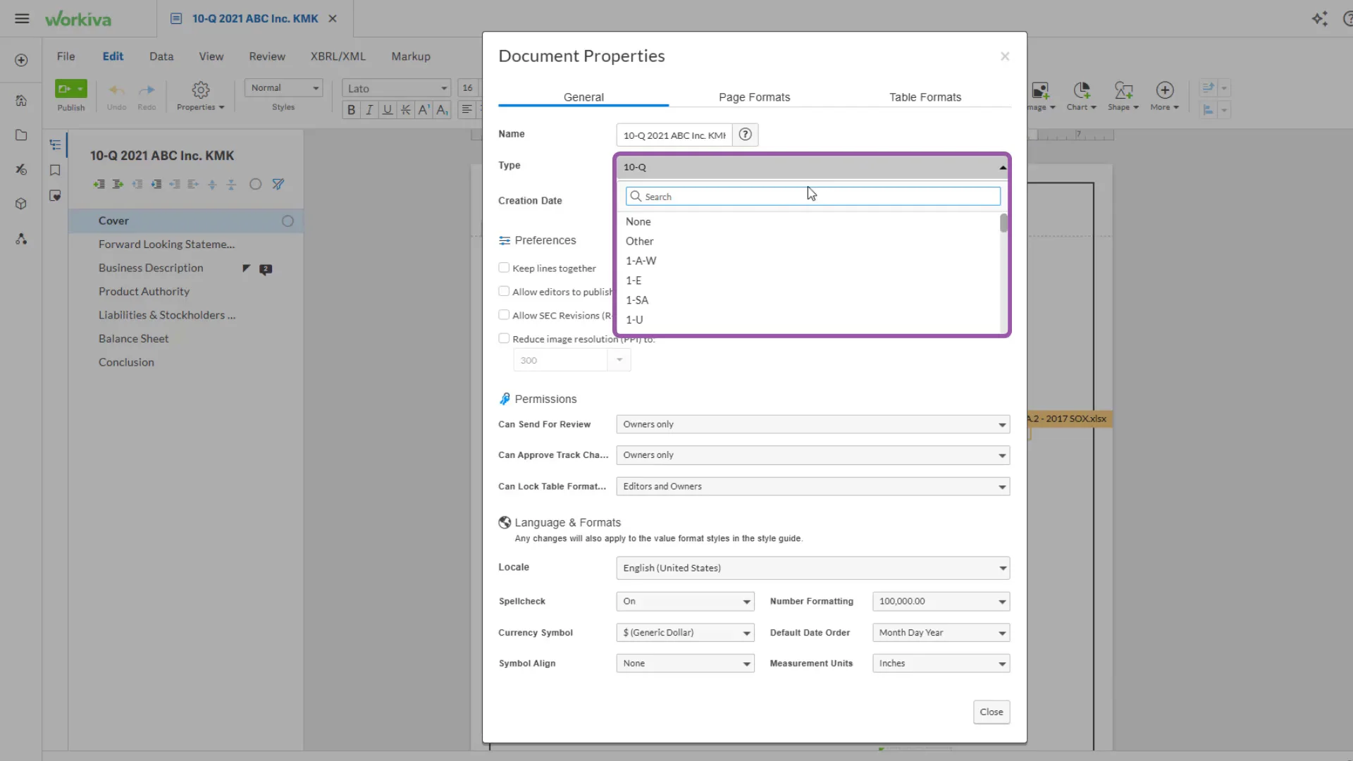 Document and section properties – Support Center