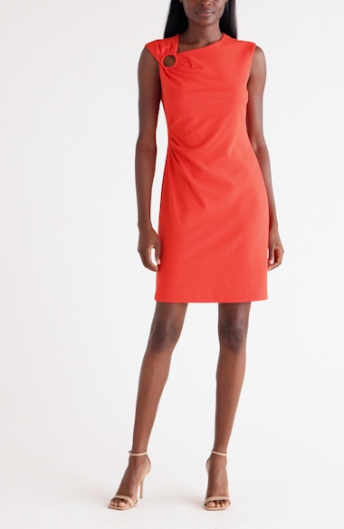 sheath dress with asymmetrical neckline my cafe Last Call Midi Dress