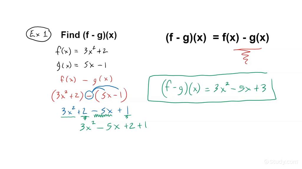 Finding the Difference of 2 Functions | Algebra | Study.com