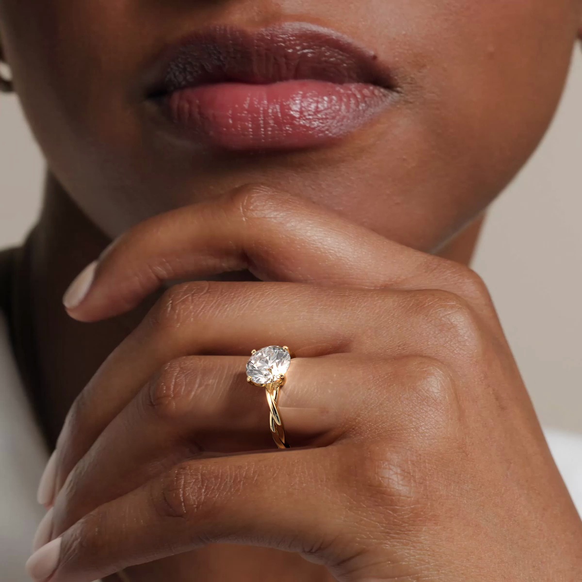 18K Yellow Gold Twisted Vine Solitaire Ring